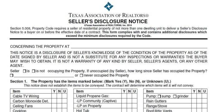 Texas realtors seller's disclosure notice